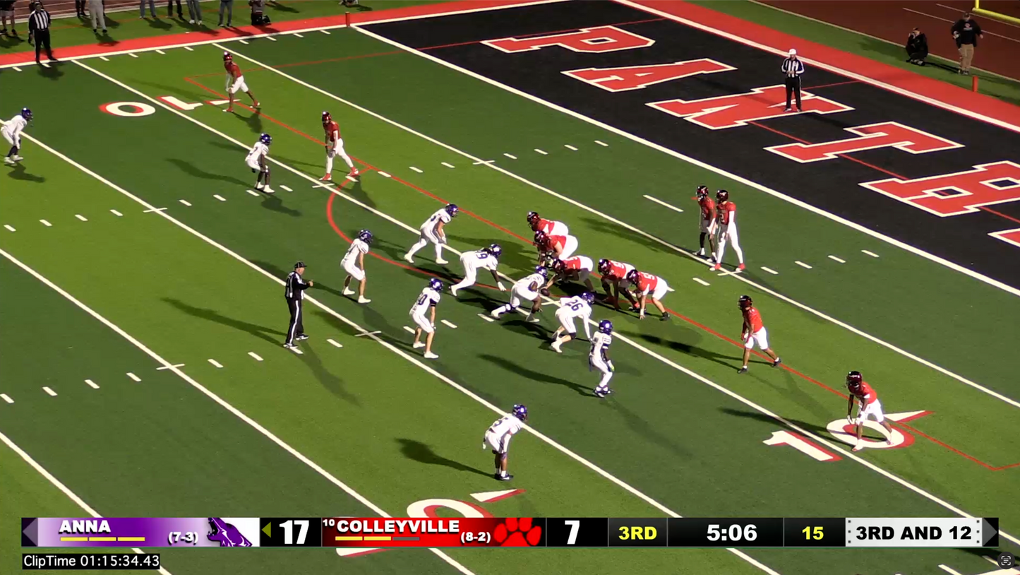 Colleyville v Anna - 1:15:34 Cville.2 scramble and 25 yard completion to Cville.1