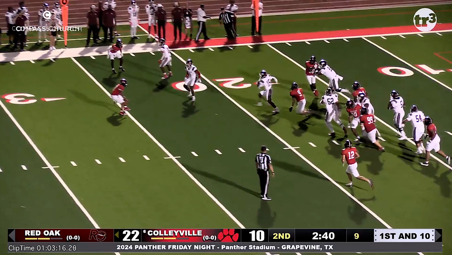 Colleyville v Red Oak - 1:03:11 ROak.15 run off RT for 10+yd