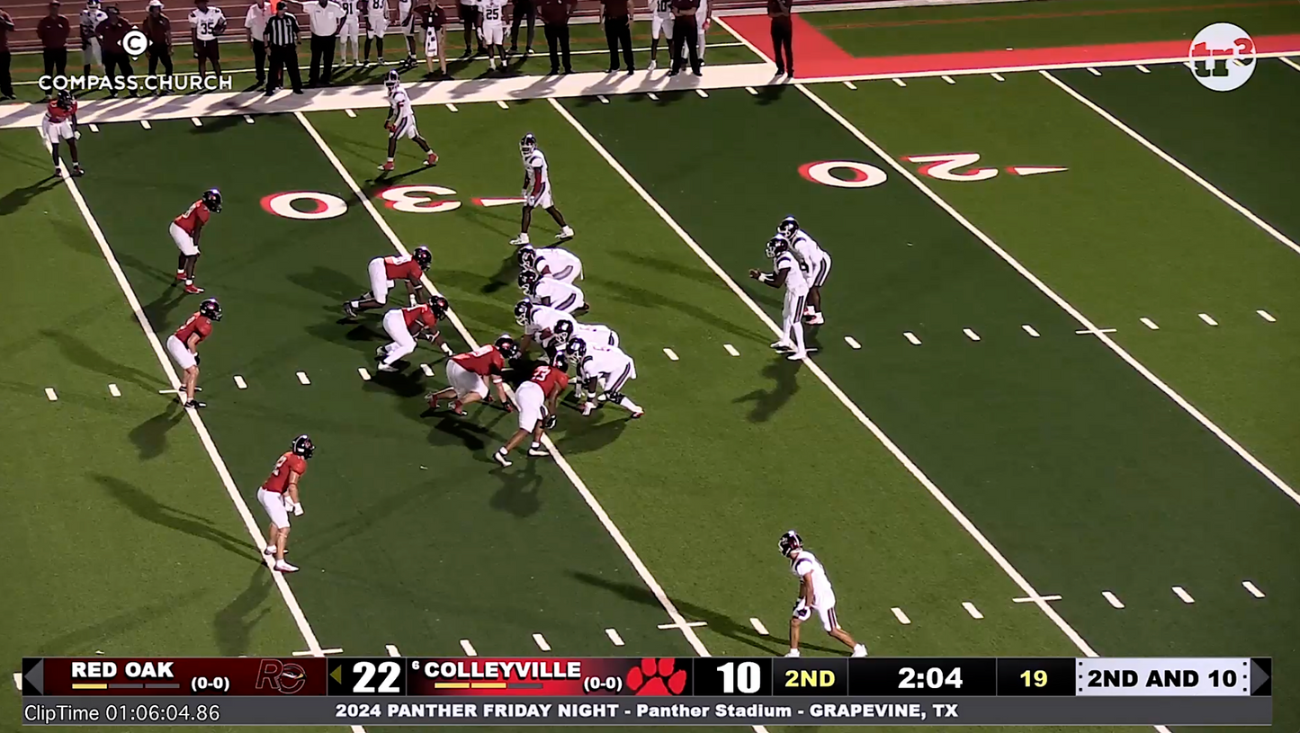 Colleyville v Red Oak -1:06:04 Tackle of QB scramble by Cville.94