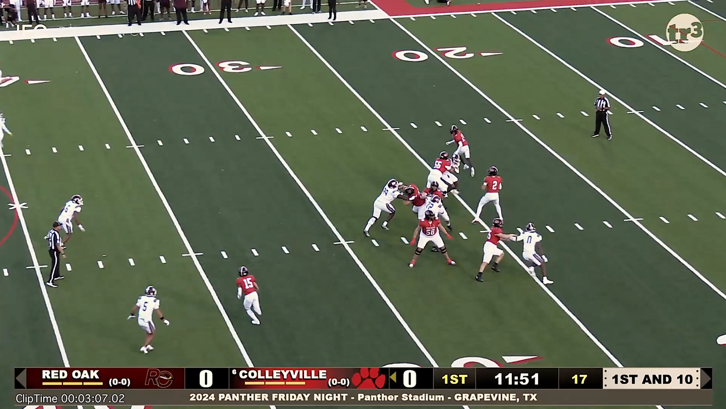 Colleyville v Red Oak - 2:58  Deep strike by Cville.2 to Cville.8 for TD (called back)